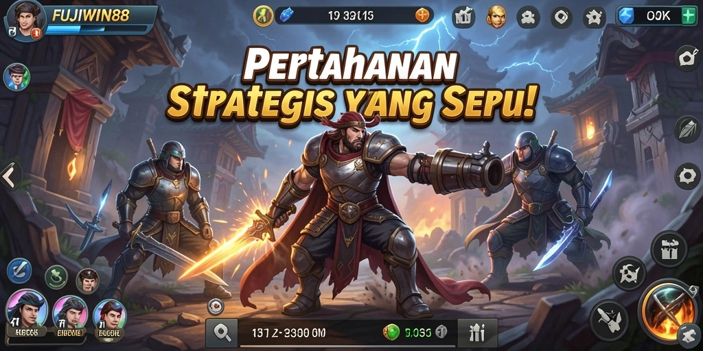 Tampilan gameplay menegangkan dari FUJIWIN88 dalam aksi Tower Defense.
