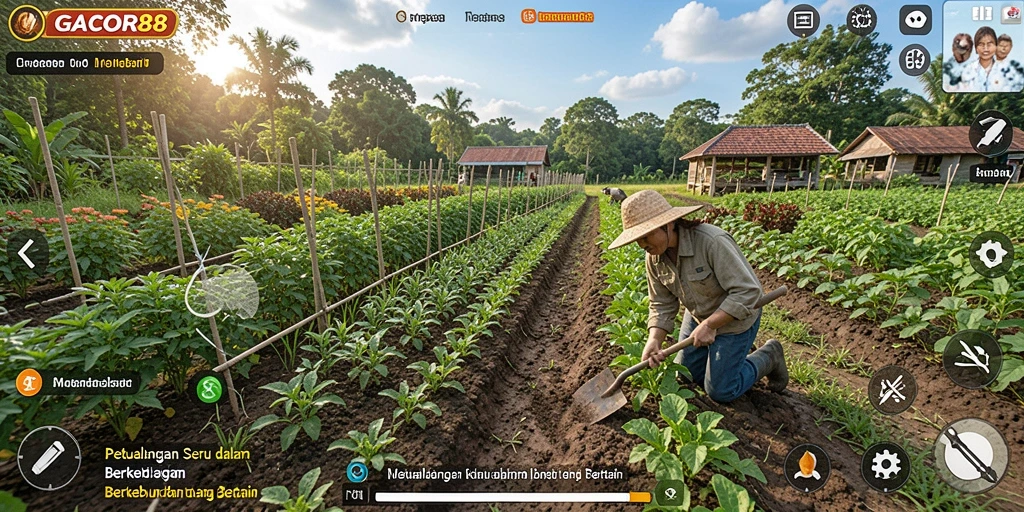Tampilan screenshot GACOR88 menampilkan kebun yang rimbun dan berwarna-warni.