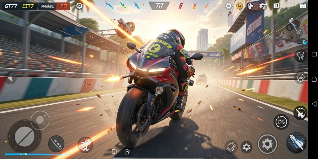 Gameplay GT777 yang menegangkan saat balapan motor di lintasan.