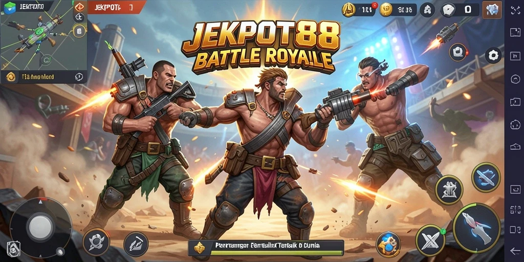 Tangkapan layar JEKPOT88 menampilkan aksi seru dalam gameplay Battle Royale.