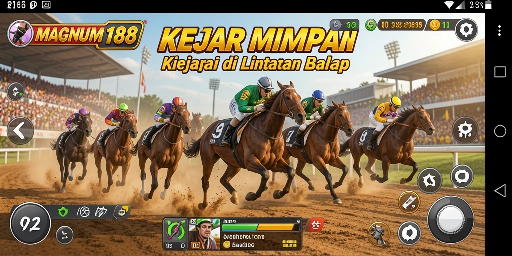 Tangkapan layar gameplay MAGNUM188 menampilkan aksi balapan motor yang mendebarkan.