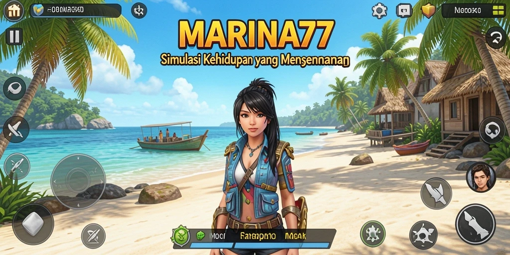 Screenshot permainan MARINA77 yang menunjukkan interaksi karakter.