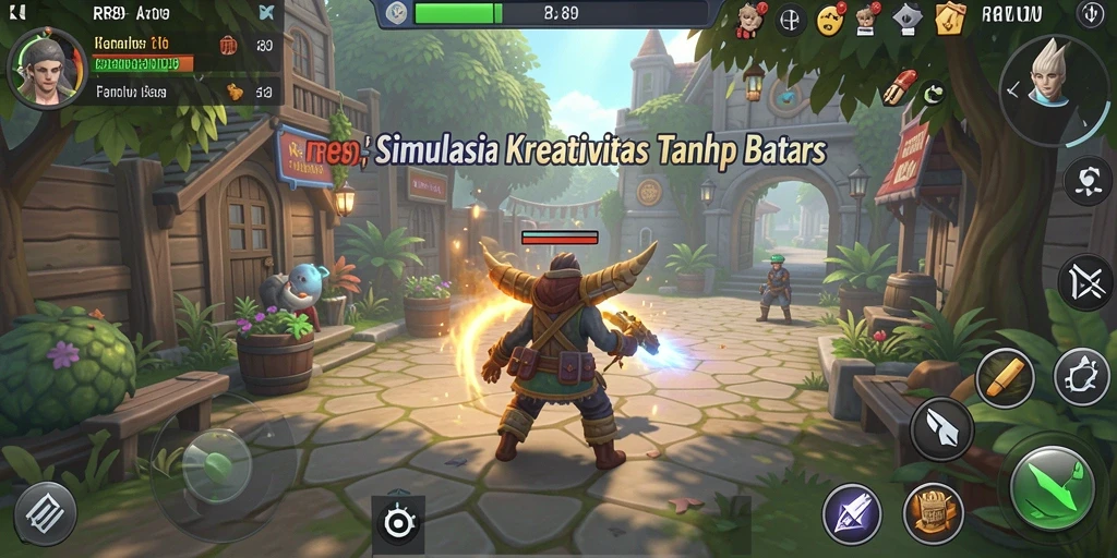 Screenshot gameplay RR89 yang menunjukkan dunia simulasi penuh warna.