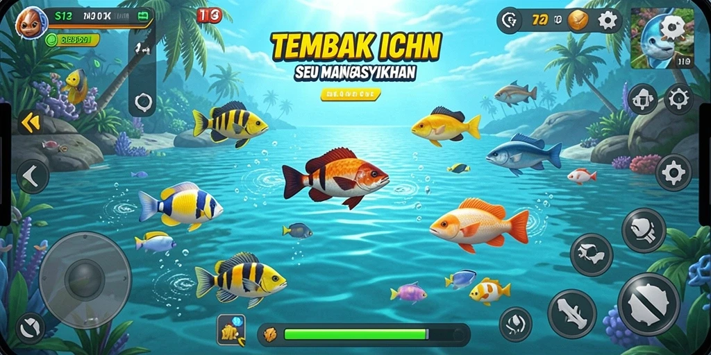 Screenshot S13 menampilkan aksi seru dalam berburu ikan.